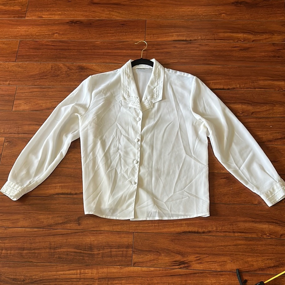 Karen Scott White Casual Button Down Shirt